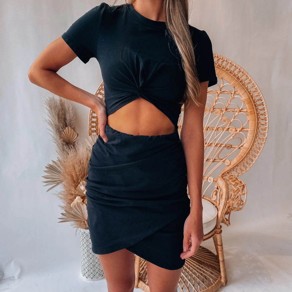 Knot Tied, Cut Out Navy T-shirt Dress
